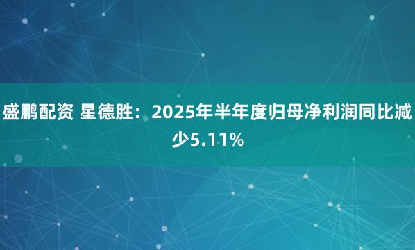 盛鹏配资 星德胜：2025年半年度归母净利润同比减少5.11%